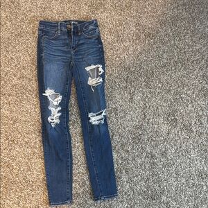 American Eagle Outfitters Blue Skinny Jeans with Distressed Detailing